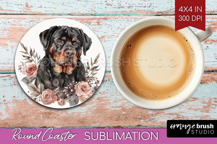 Floral Dog Round Coaster - Flowers Coaster PNG Sublimation