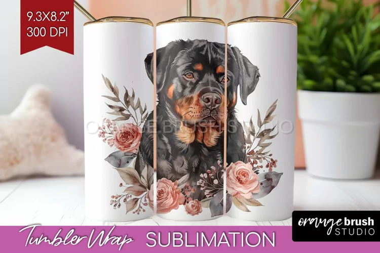 Floral Dog Tumbler Wrap - Flowers Tumbler PNG Sublimation
