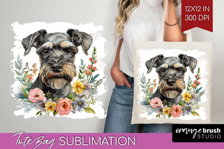 Floral Dog Tote Bag - Flowers Tote Bag PNG Sublimation