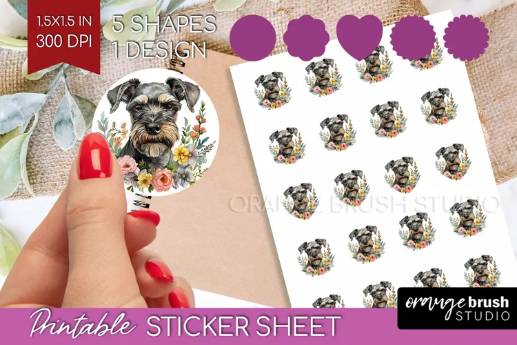 Floral Dog Round Sticker - Flowers Printable Sticker Sheet