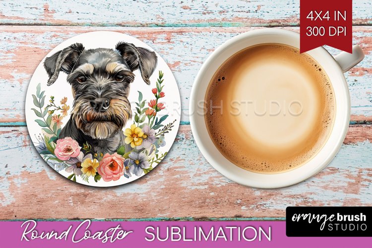 Floral Dog Round Coaster - Flowers Coaster PNG Sublimation example image 1