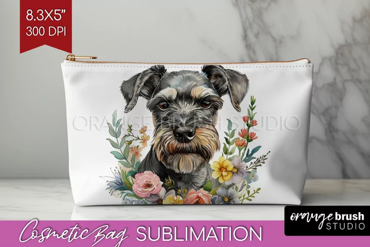 Floral Dog Cosmetic Bag - Flowers Makeup Bag PNG Sublimation