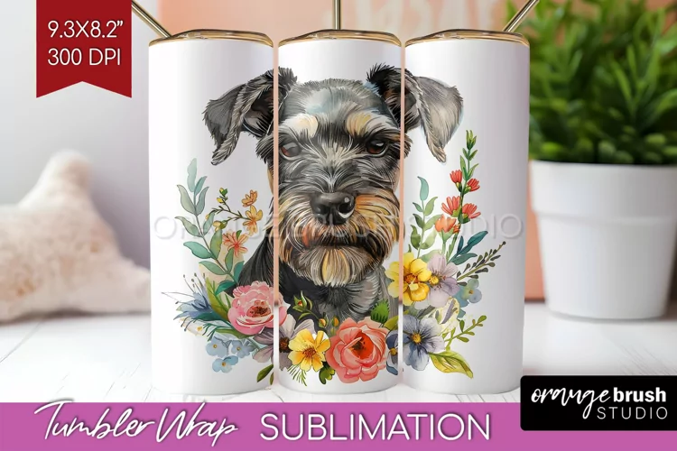 Floral Dog Tumbler Wrap - Flowers Tumbler PNG Sublimation