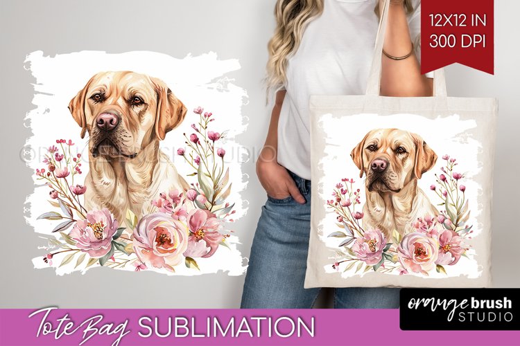 Floral Dog Tote Bag - Flowers Tote Bag PNG Sublimation