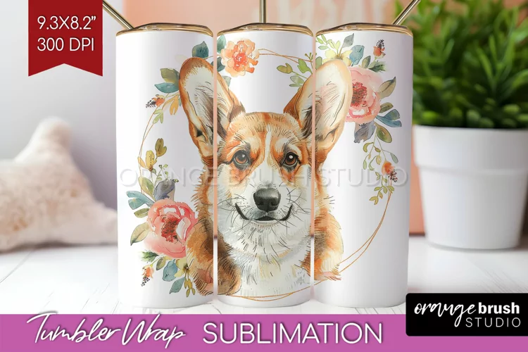 Floral Dog Tumbler Wrap - Flowers Tumbler PNG Sublimation