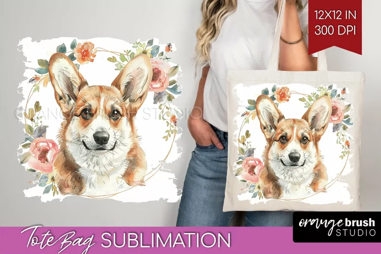 Floral Dog Tote Bag - Flowers Tote Bag PNG Sublimation