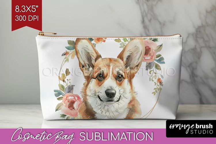 Floral Dog Cosmetic Bag - Flowers Makeup Bag PNG Sublimation