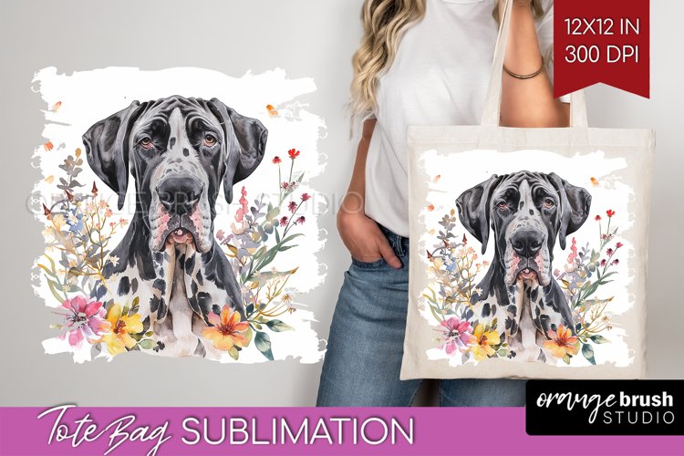 Floral Dog Tote Bag - Flowers Tote Bag PNG Sublimation