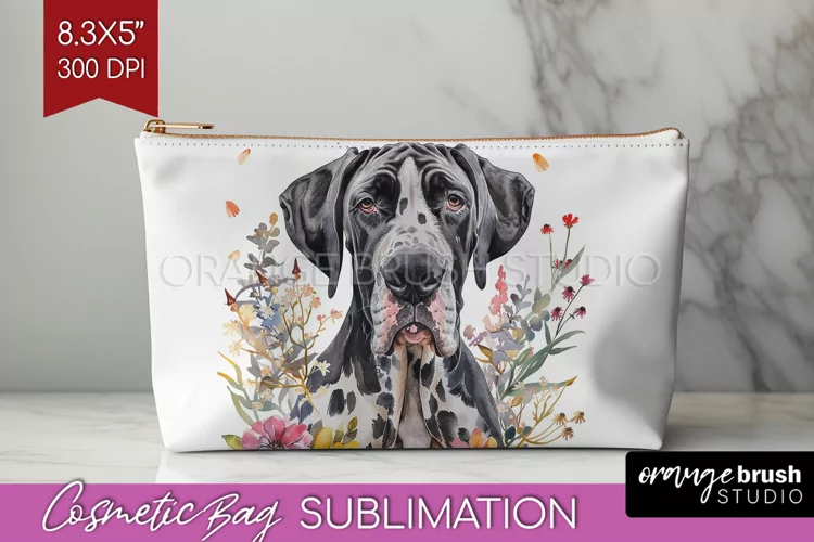 Floral Dog Cosmetic Bag - Flowers Makeup Bag PNG Sublimation