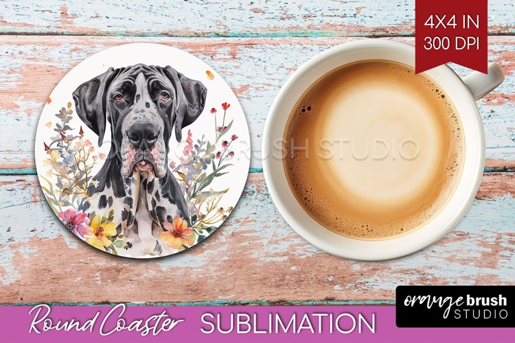 Floral Dog Round Coaster - Flowers Coaster PNG Sublimation example image 1
