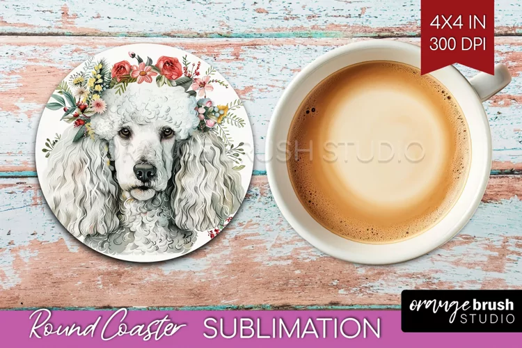 Floral Dog Round Coaster - Flowers Coaster PNG Sublimation