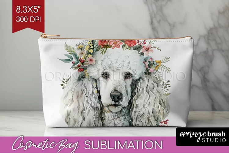 Floral Dog Cosmetic Bag - Flowers Makeup Bag PNG Sublimation