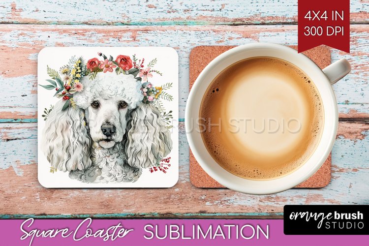 Floral Dog Square Coaster - Flowers Coaster PNG Sublimation example image 1