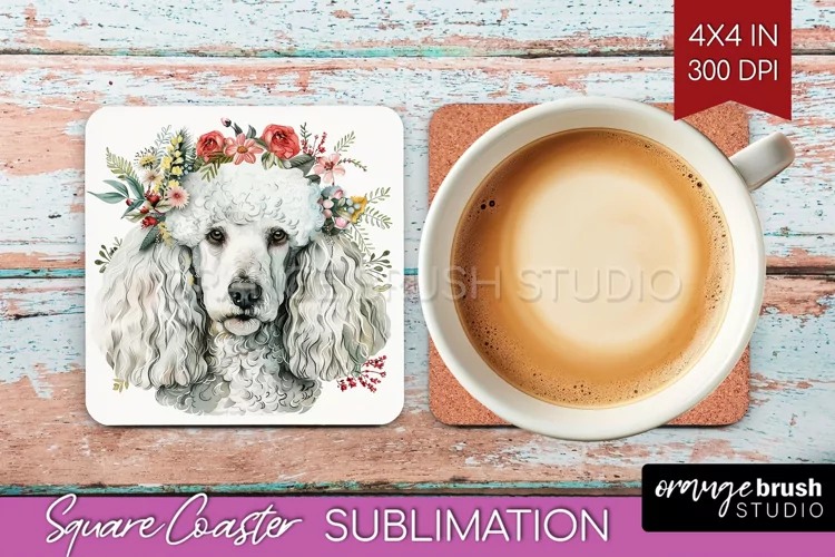 Floral Dog Square Coaster - Flowers Coaster PNG Sublimation