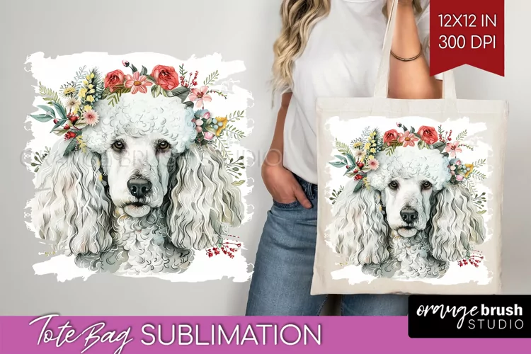 Floral Dog Tote Bag - Flowers Tote Bag PNG Sublimation