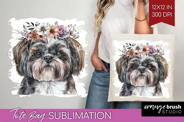 Floral Dog Tote Bag - Flowers Tote Bag PNG Sublimation