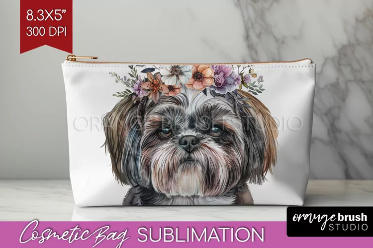 Floral Dog Cosmetic Bag - Flowers Makeup Bag PNG Sublimation