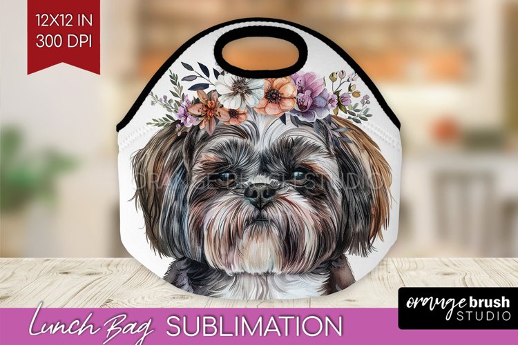 Floral Dog Lunch Bag - Flowers Lunch Bug PNG Sublimation example image 1