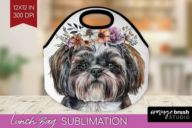 Floral Dog Lunch Bag - Flowers Lunch Bug PNG Sublimation