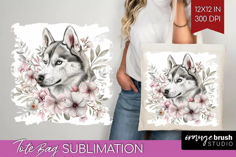 Floral Dog Tote Bag - Flowers Tote Bag PNG Sublimation