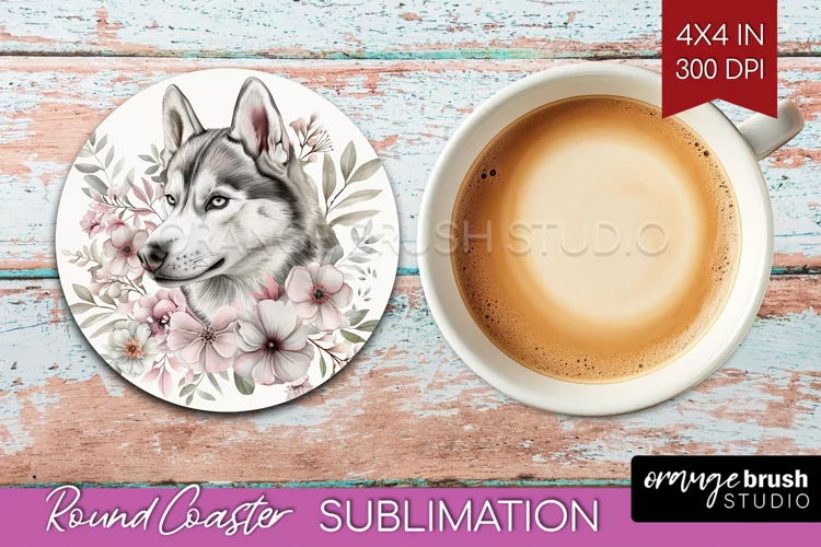 Floral Dog Round Coaster - Flowers Coaster PNG Sublimation