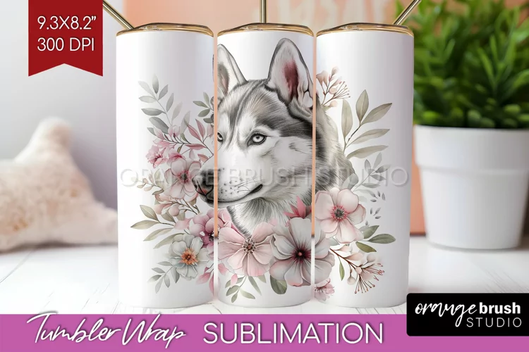 Floral Dog Tumbler Wrap - Flowers Tumbler PNG Sublimation