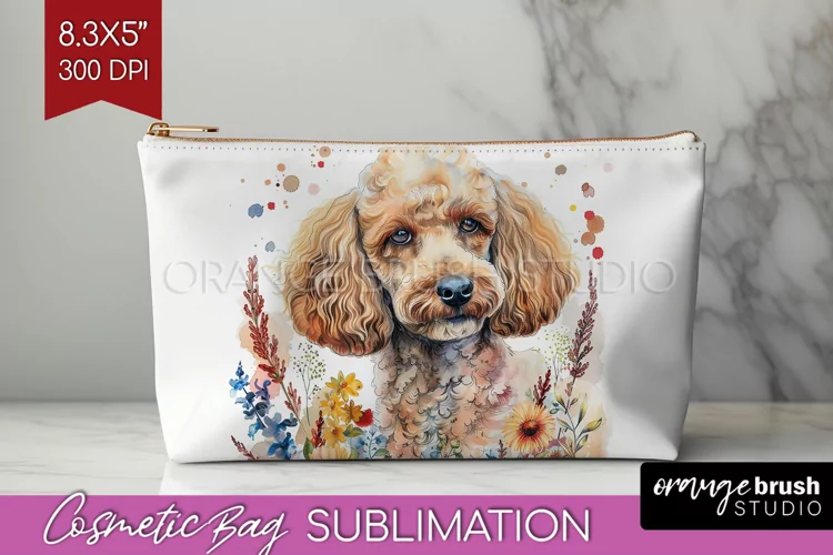 Floral Dog Cosmetic Bag - Flowers Makeup Bag PNG Sublimation