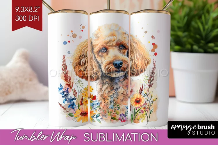 Floral Dog Tumbler Wrap - Flowers Tumbler PNG Sublimation