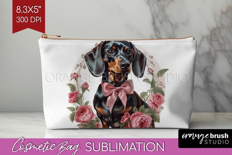 Floral Dog Cosmetic Bag - Flowers Makeup Bag PNG Sublimation