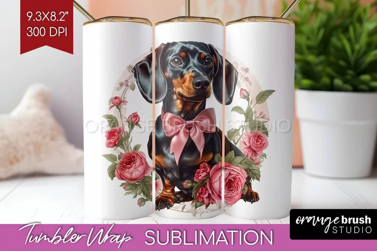 Floral Dog Tumbler Wrap - Flowers Tumbler PNG Sublimation