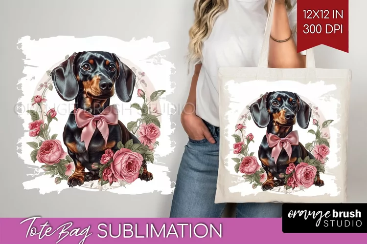 Floral Dog Tote Bag - Flowers Tote Bag PNG Sublimation