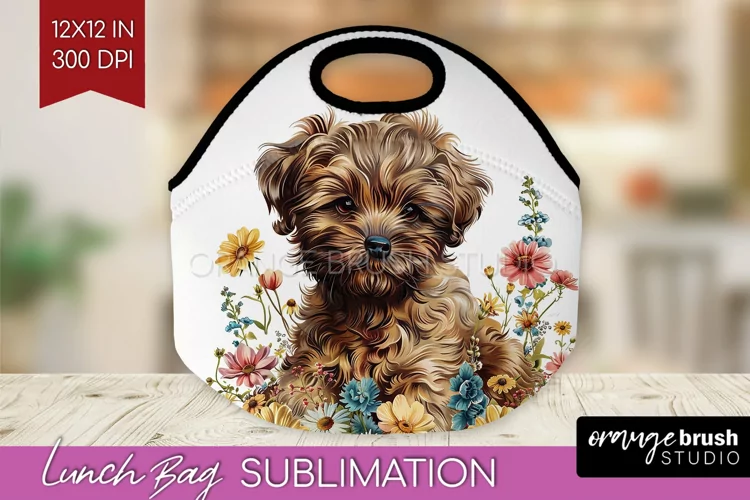 Floral Dog Lunch Bag - Flowers Lunch Bug PNG Sublimation