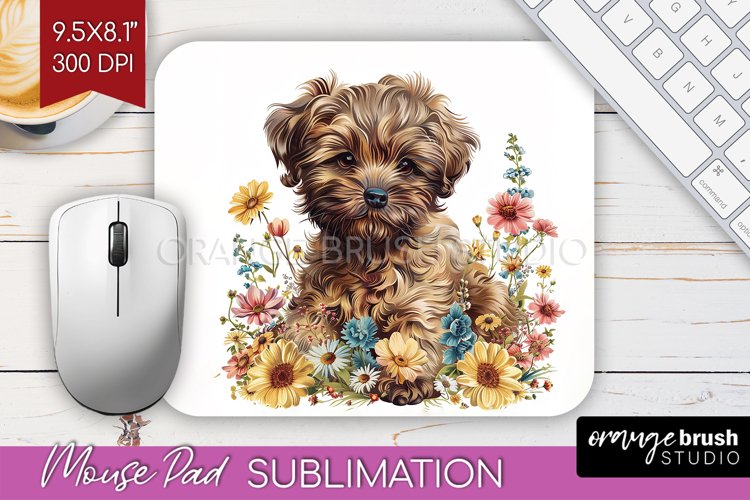 Floral Dog Mouse Pad Sublimation - Flowers Mousepad PNG