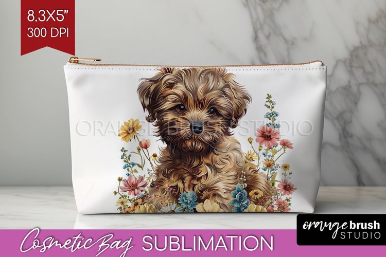 Floral Dog Cosmetic Bag - Flowers Makeup Bag PNG Sublimation example image 1