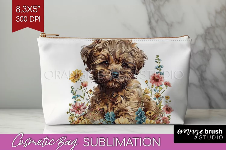Floral Dog Cosmetic Bag - Flowers Makeup Bag PNG Sublimation