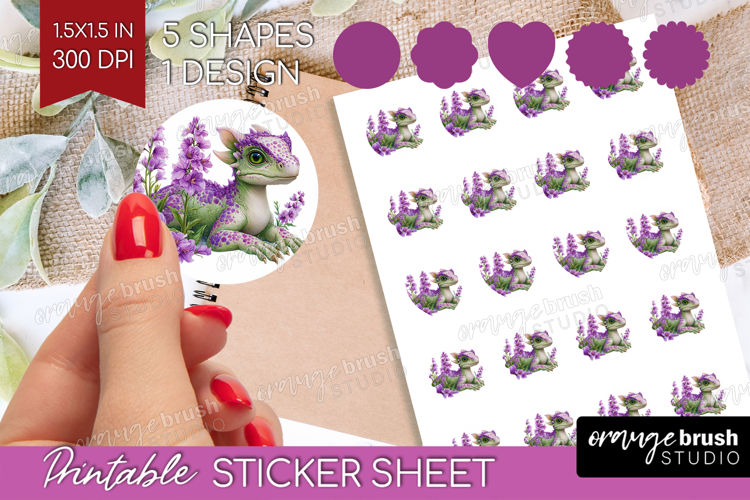Floral Dragon Round Sticker - Fantasy Printable Sticker
