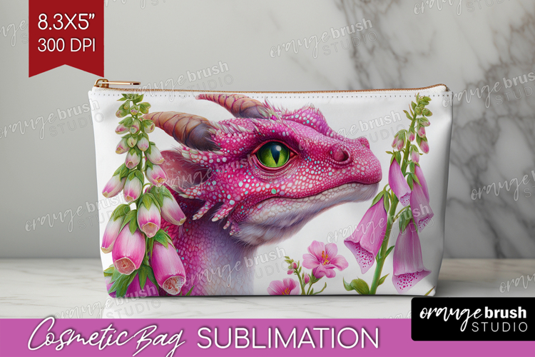 Floral Dragon Cosmetic Bag - Fantasy Makeup Bag PNG