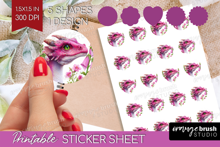 Floral Dragon Round Sticker - Fantasy Printable Sticker