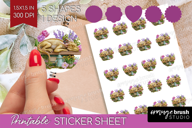 Floral Dragon Round Sticker - Fantasy Printable Sticker