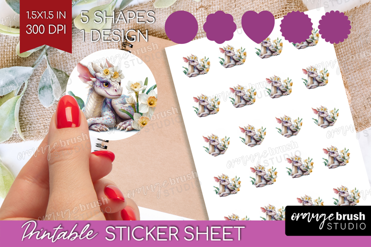 Floral Dragon Round Sticker - Fantasy Printable Sticker