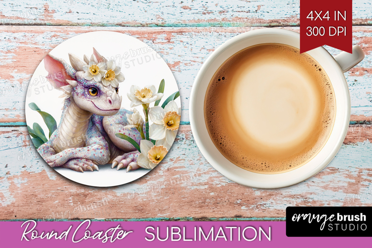Floral Dragon Round Coaster - Fantasy Coaster PNG