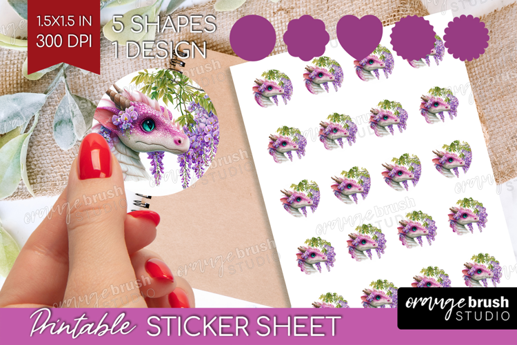 Floral Dragon Round Sticker - Fantasy Printable Sticker
