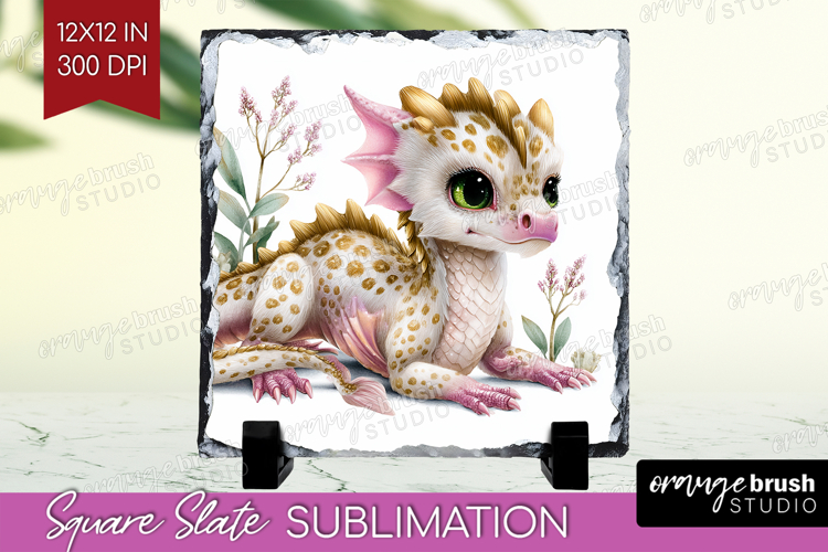 Floral Dragon Slate PNG - Fantasy Square Slate Sublimation