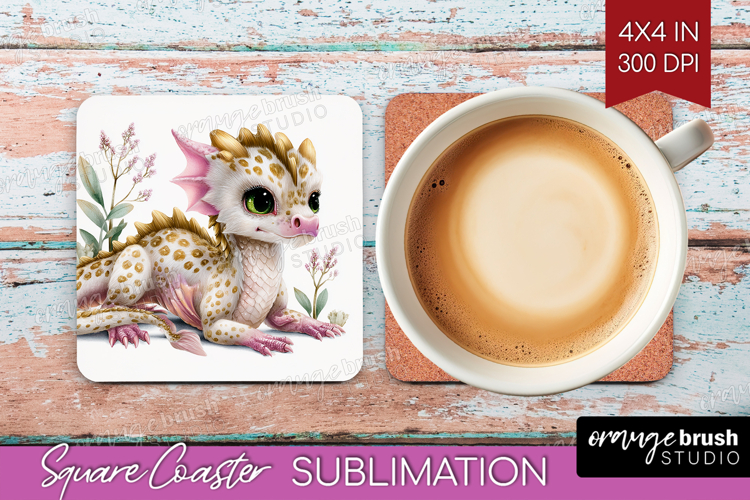 Floral Dragon Square Coaster - Fantasy Coaster PNG
