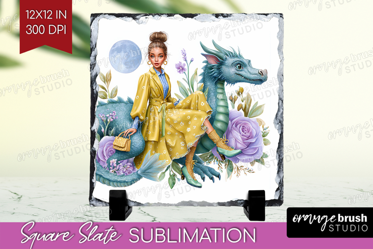 Floral Dragon Slate PNG - Fantasy Square Slate Sublimation