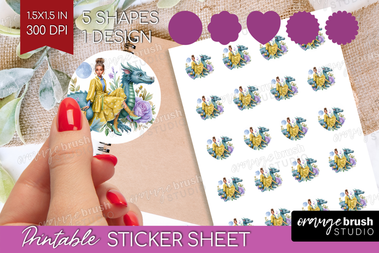 Floral Dragon Round Sticker - Fantasy Printable Sticker