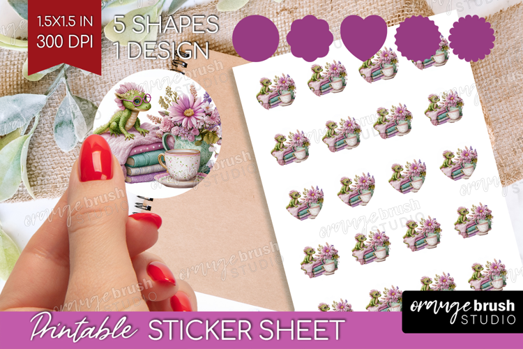 Floral Dragon Round Sticker - Fantasy Printable Sticker