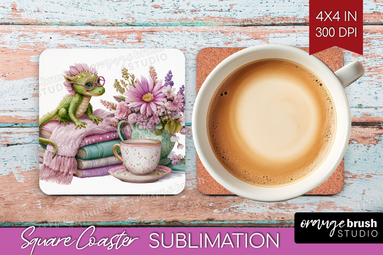 Floral Dragon Square Coaster - Fantasy Coaster PNG
