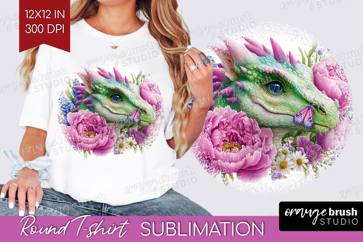 Floral Dragon Round Tshirt Background - Fantasy PNG