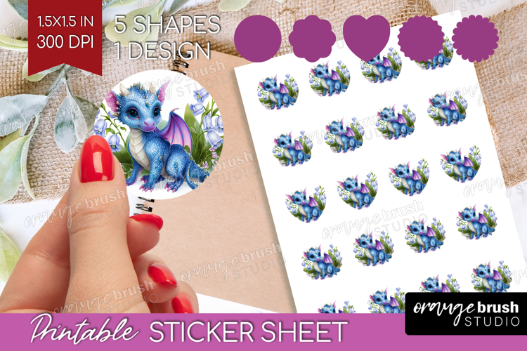 Floral Dragon Round Sticker - Fantasy Printable Sticker